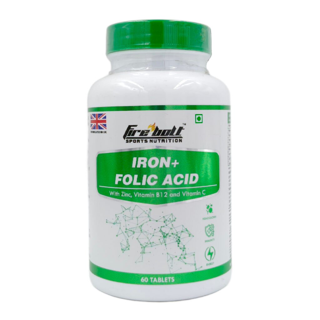 Firebolt Sports Nutrition – Iron+Folic Acid with Zinc, Vitamin B12 and Vitamin C