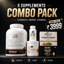 AR TRI Whey Fusion + AR Vitamin D3 + AR Creatine Monohydrate + Bad Boy Ashwagandha + Firebolt Shilajit (5 Supplements Combo Pack)