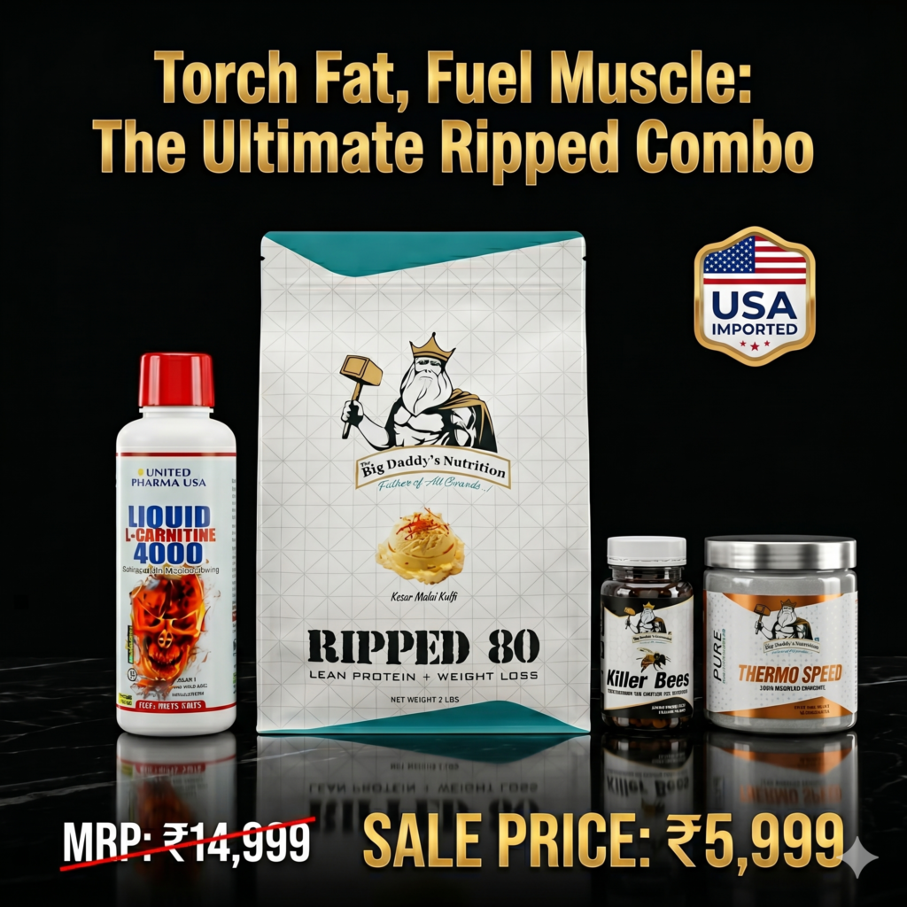 The Big Daddy’s Nutrition Ultimate Ripped Combo – Ripped 80 Lean Protein (2 Lbs, Kesar Malai Kulfi), Liquid L-Carnitine 4000, Killer Bees & Thermo Speed Fat Burner Stack