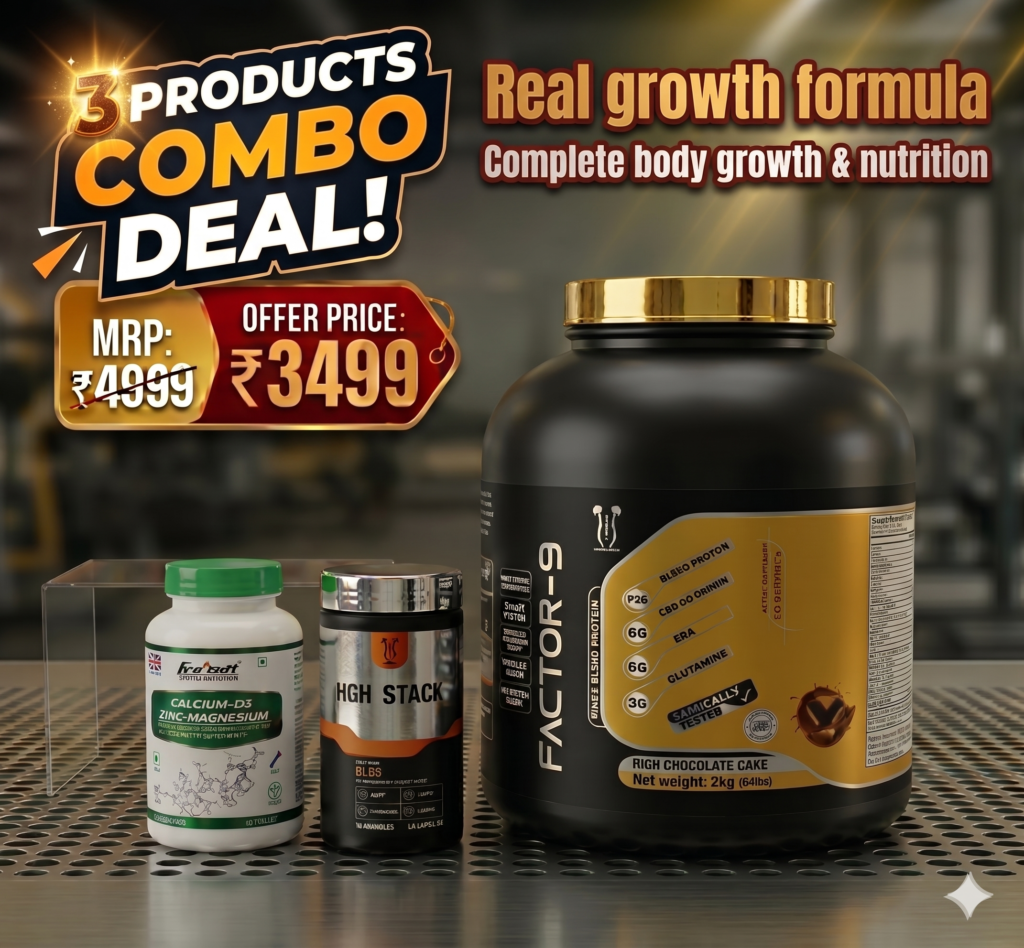 Real Growth Formula: 3-Product Combo Deal (Factor-9 Whey Protein 2kg + HGH Stack + Calcium-D3 Zinc-Magnesium)