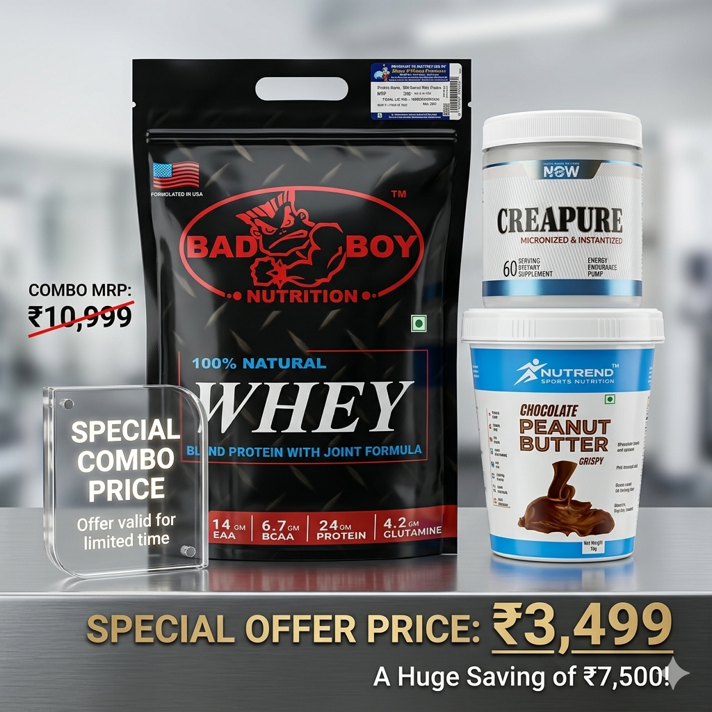 Bad Boy Nutrition Ultimate Fitness Combo – 100% Natural Whey Protein + Creapure Creatine + Nutrend Chocolate Peanut Butter