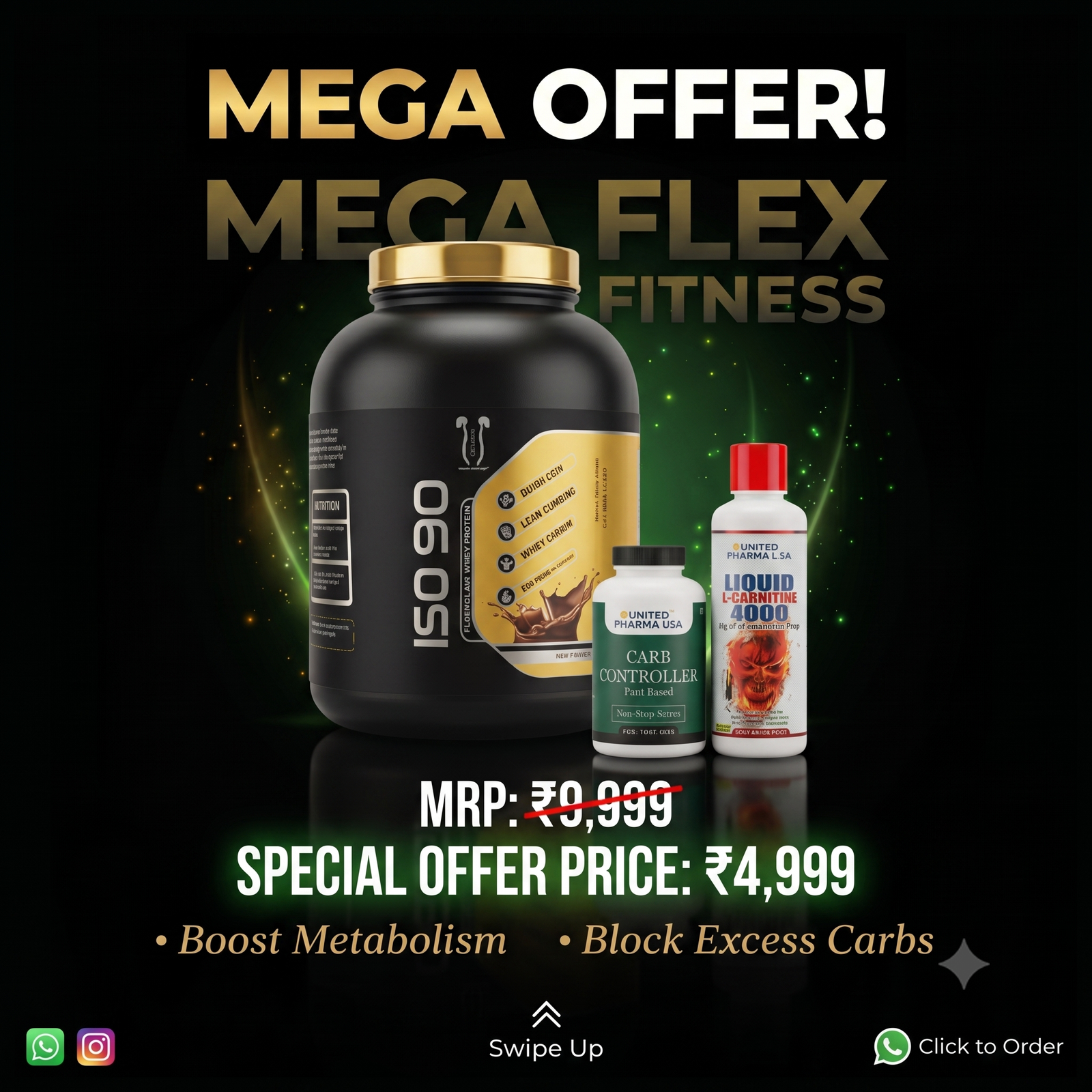 Mega Flex Fitness Combo (ISO 900 Whey + Carb Controller + Liquid L-Carnitine 4000)