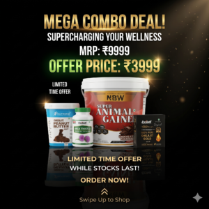 NBW Super Animal Gainer Combo (4kg Stack) with 100% Pure Shilajit Gold, Milk Thistle, and Crispy Chocolate Peanut Butter