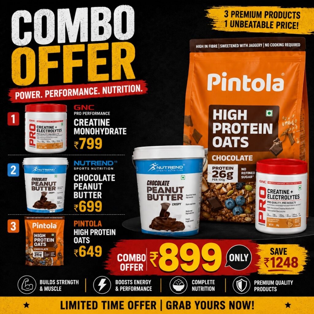 Ultimate Fitness Power Combo – GNC Creatine Monohydrate + Nutrend Chocolate Peanut Butter + Pintola High Protein Oats (Chocolate)