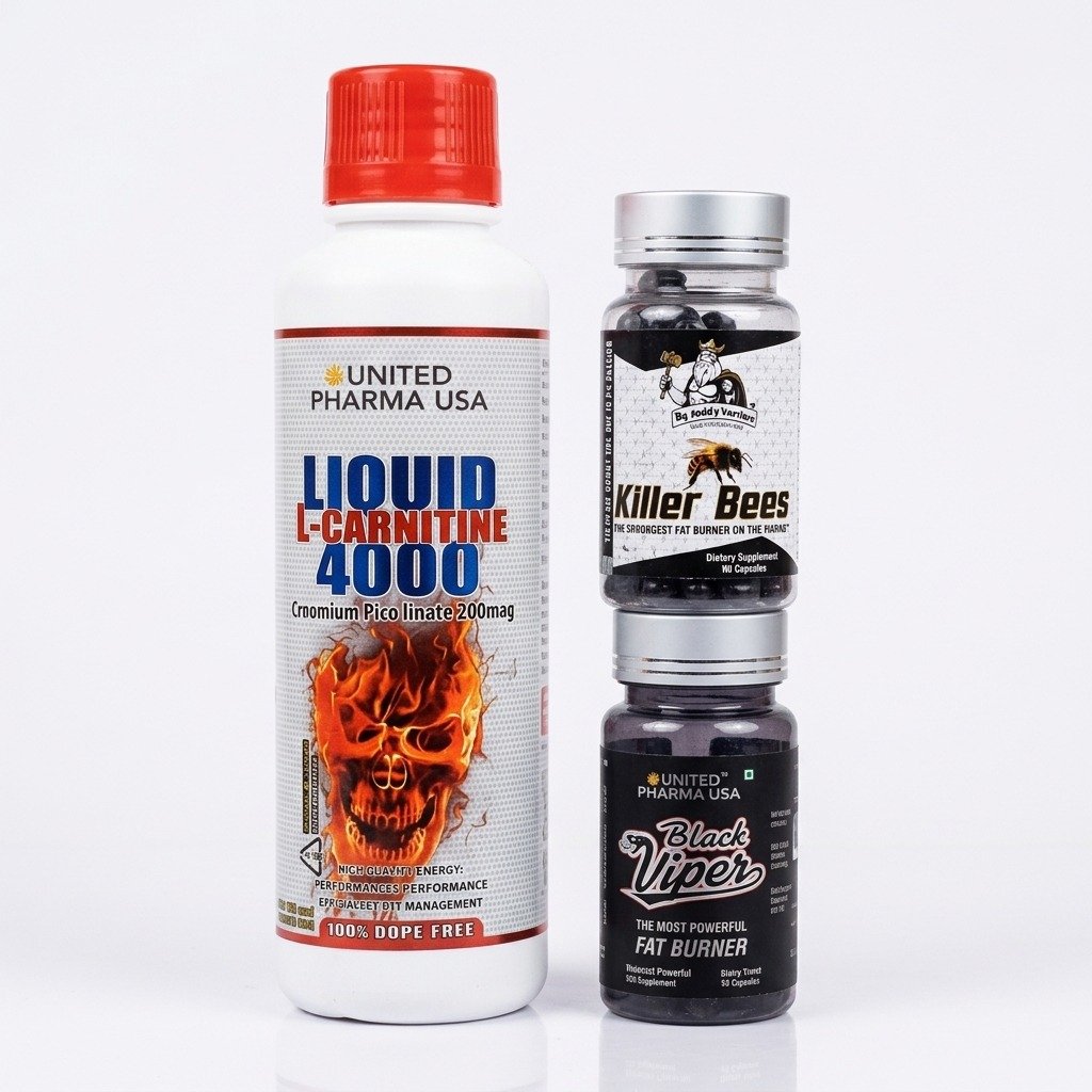 Ultimate Fat-to-Fit Transformation Combo | Premium L-Carnitine Liquid 4000mg + Thermogenic Fat Burner (Black Viper) + Performance Enhancer (Killer Bees)