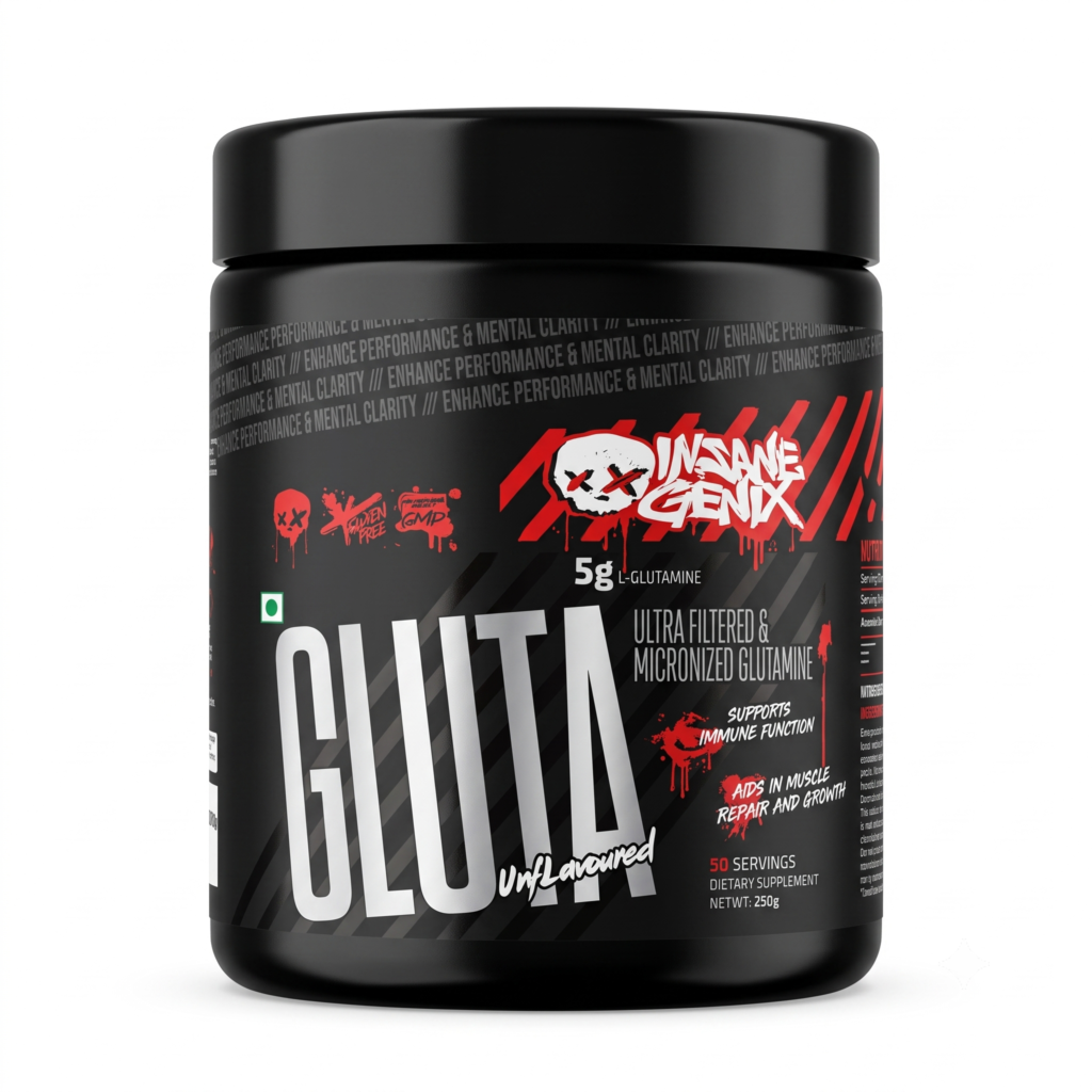 Insane Genix GLUTA – Micronized L-Glutamine Powder (250g, Unflavoured)